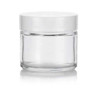 ⭐️ $10  - SET of 10 - STRAIGHT-SIDED CLEAR GLASS JARS WITH WHITE LIDS - 2oz